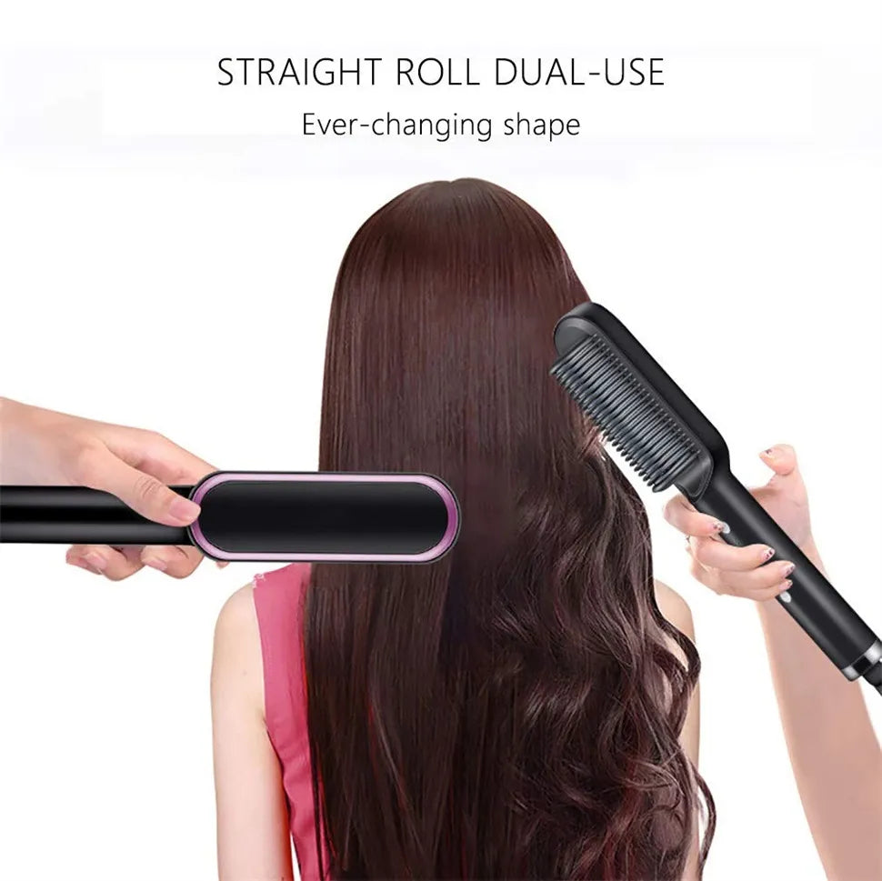 Hair straightener brush